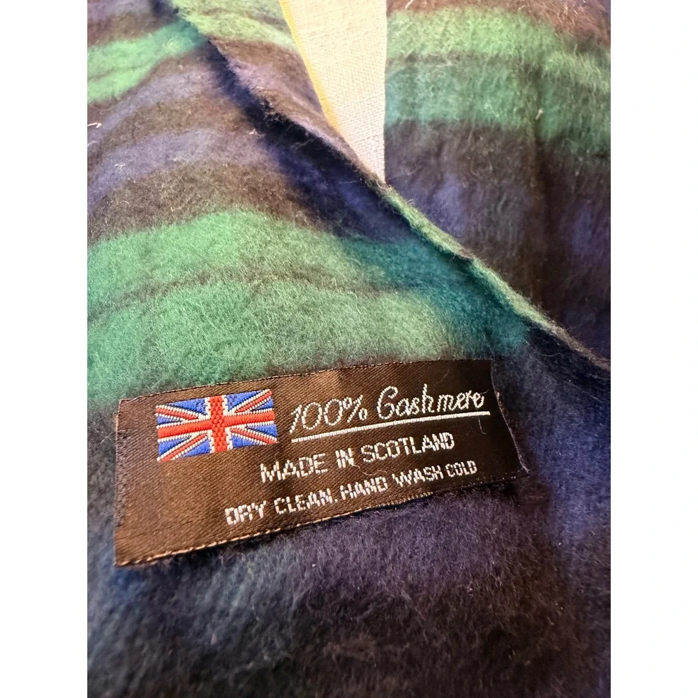 100% Cashmere Black Watch Plaid Scarf Made in Scotland Fringe